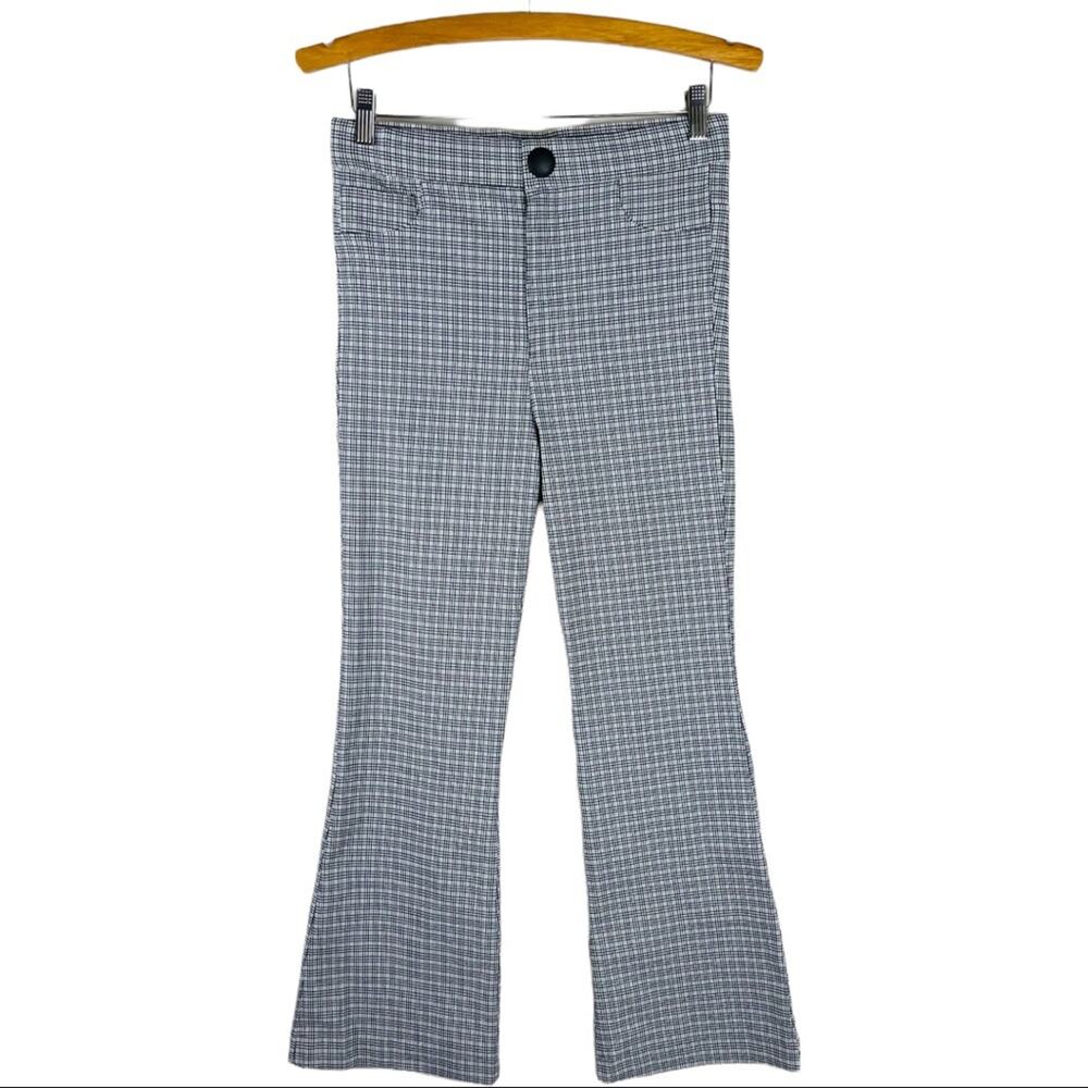 Zara blue tan plaid preppy stretchy skinny high waisted ankle pants large